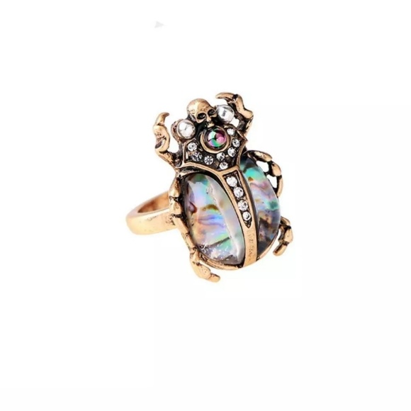 New Abalone Shell Beetle Scarab Skull Brass Ring. - Picture 6 of 7